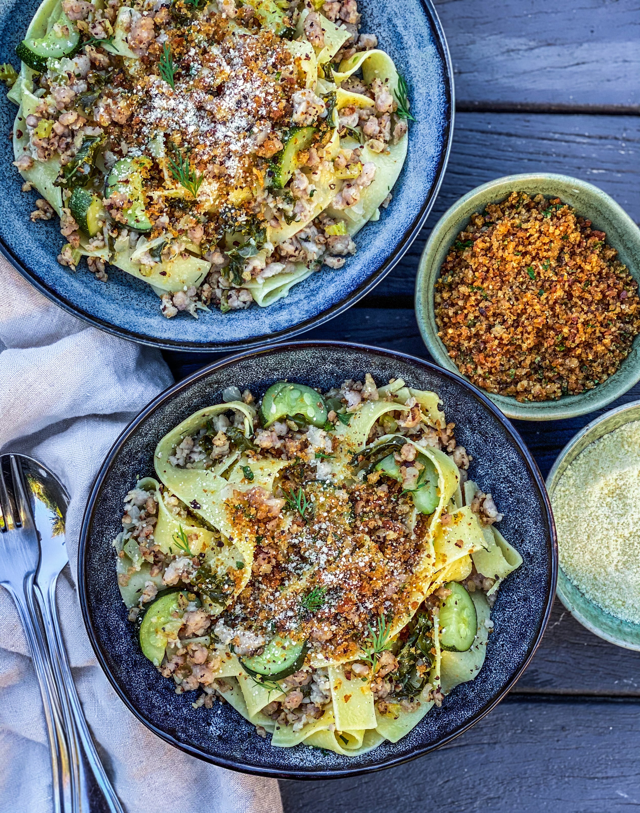 Pork and Fennel Sausage Pasta with Zucchini and Kale