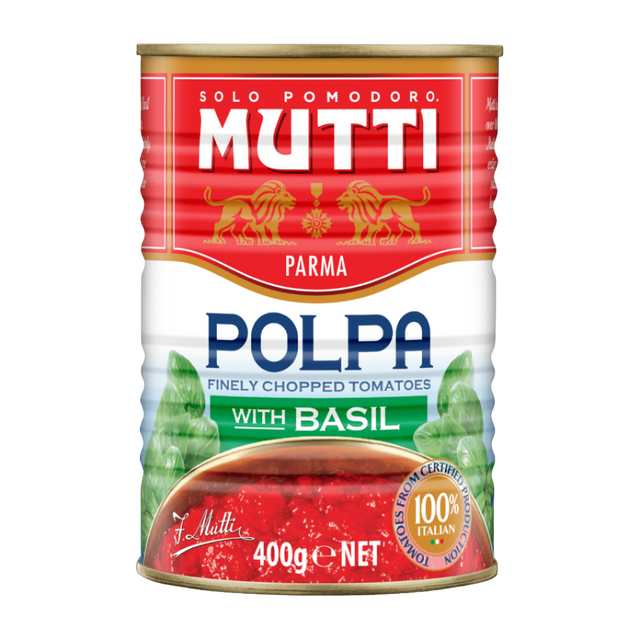 Mutti Polpa Basil Chopped Tomatoes- Beautiful selection of fresh cut meat delivered overnight by your favourite online butcher - The Meat Box, We specialise in delivering the best cuts straight to your door across New Zealand. | Meat Delivery | NZ Online Meat