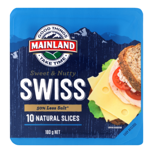 Mainland Swiss Cheese Slices - 180g- Beautiful selection of fresh cut meat delivered overnight by your favourite online butcher - The Meat Box, We specialise in delivering the best cuts straight to your door across New Zealand. | Meat Delivery | NZ Online Meat